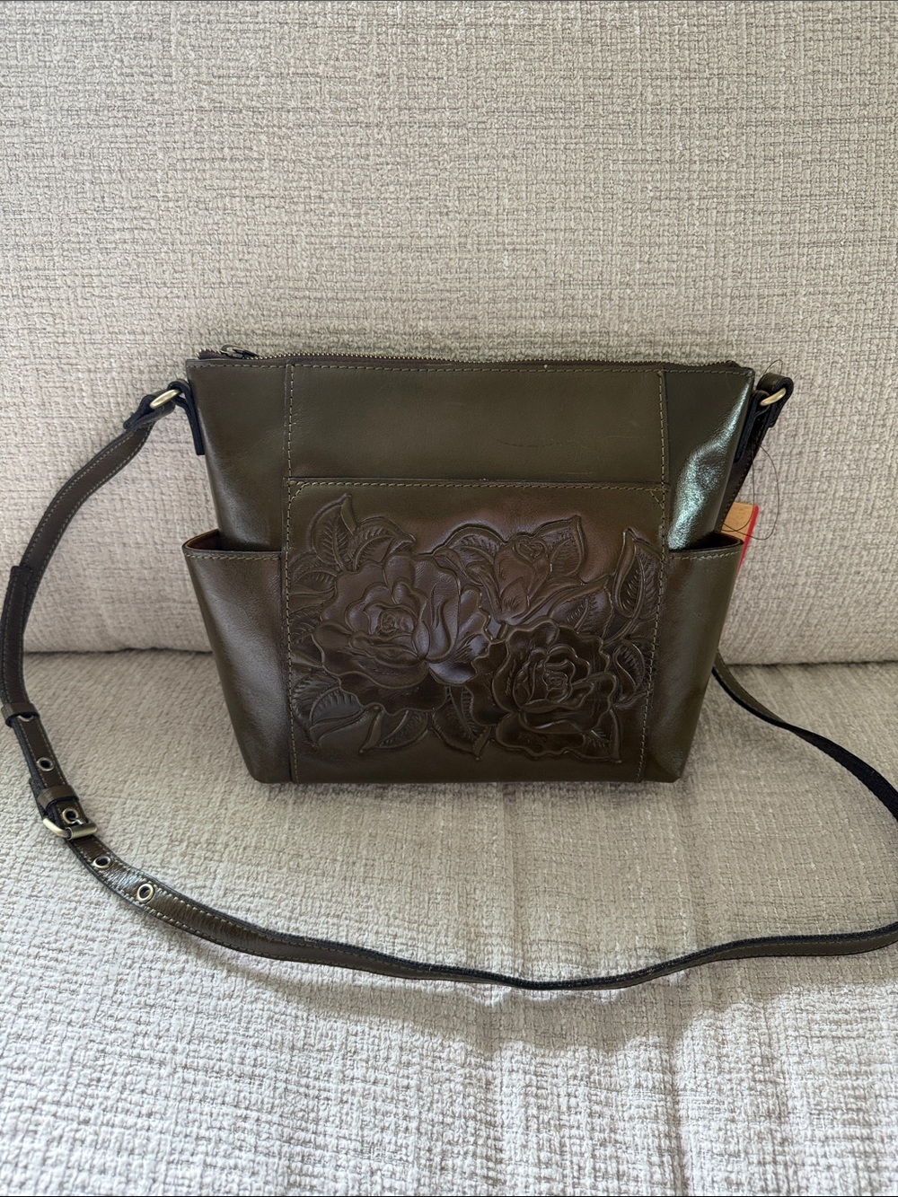 🆕 Patricia Nash Aveley Soft Olive Tooled Leather Crossbody Bag